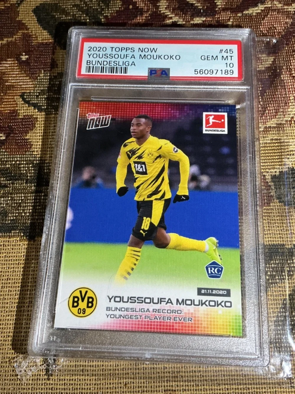 2020-21 Topps Now Bundesliga Youssoufa Moukoko 045 rookie card graded PSA 10